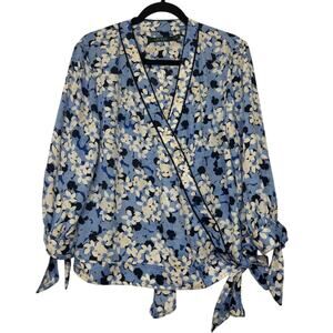 Lauren Ralph Lauren Floral Wrap Blouse Top Womens Large Fem Garden Cottagecore